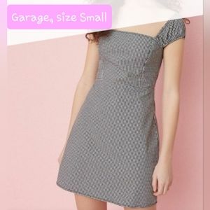 🌈GARAGE BLK+WHT GINGHAM PUFFY CAP SLEEVE MINI DRESS-S